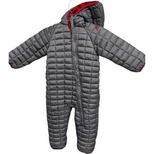 Snozu Fleece Lined Quilted Hooded Snowsuit Char Herringbone Print 24 Months